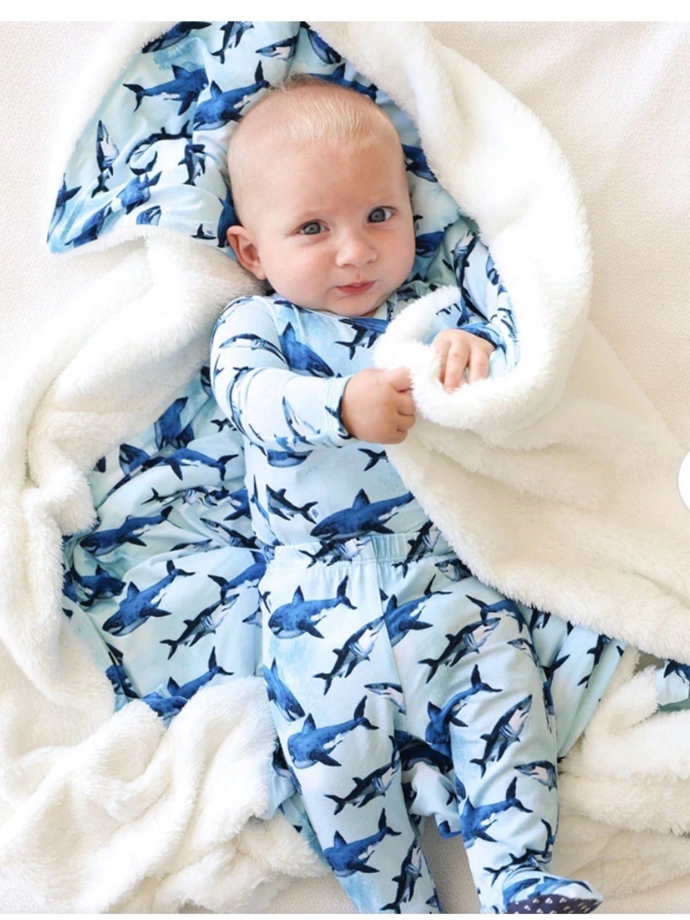 Posh Peanut Light Blue Shark-Print blanket